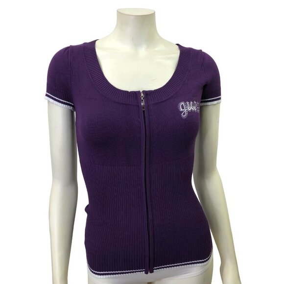 GUESS CAP SLEEVE FULL ZIP SWEATER TOP SM NWT - Picture 1 of 7